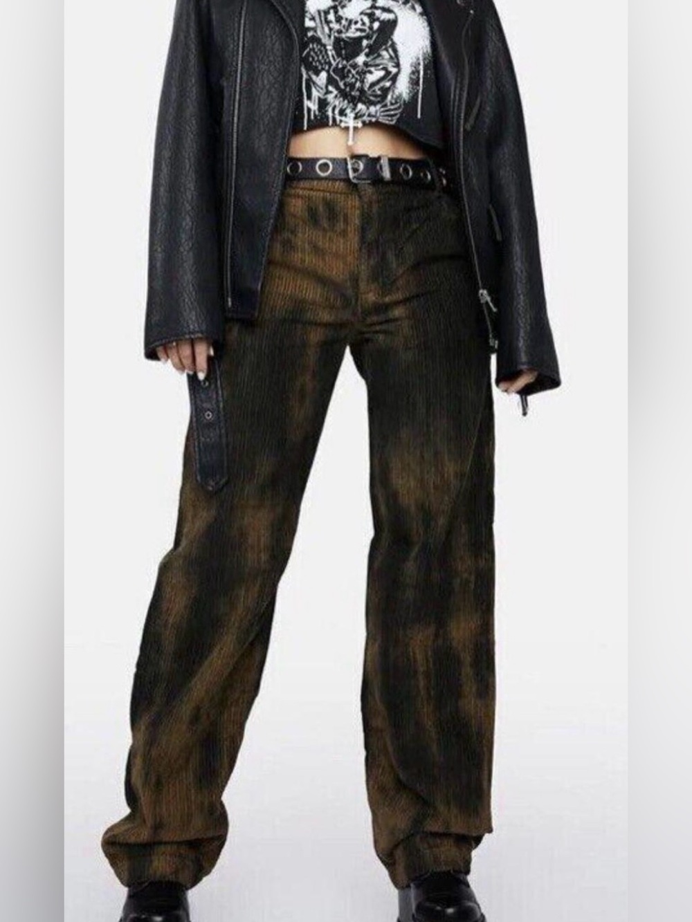 We The Free Reese Pitched Straight Leg Corduroy Tie Dyed Black Brown sz 25
